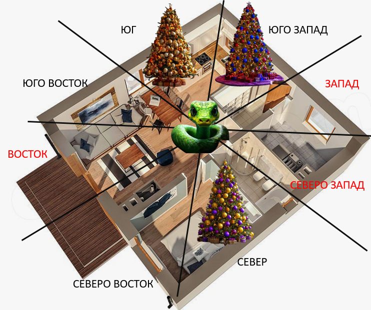 Где поставить елку по фен шуй для встречи 2025 года